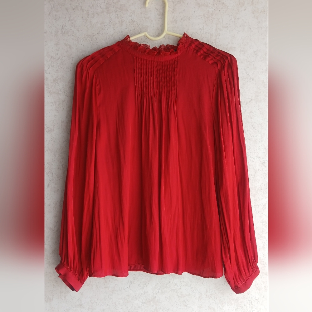 J Crew Ruffleneck Drapey Blouse In Red
